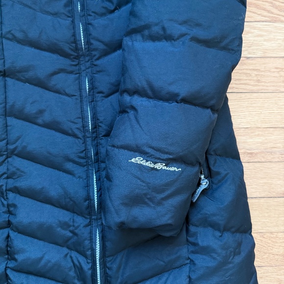 Eddie Bauer Down Parka Coat Womens Medium Black Long Puffer Quilted Full Zip - Picture 3 of 6